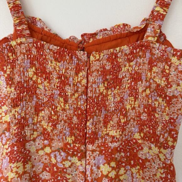 ASTR The Label NWT Elsie Orange Floral Smocked Midi Dress M Cottagecore Milkmaid - Picture 7 of 14